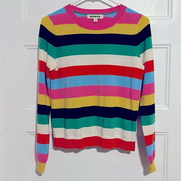 Boden Sweaters - Boden Eva Cashmere Crew Neck Sweater Rainbow Striped Women’s XS NWOT